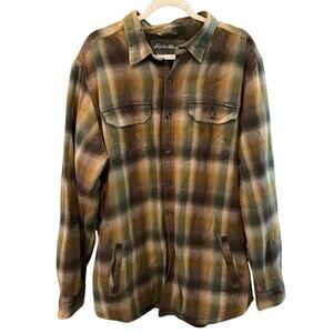 Eddie Bauer Fleece Lined Flannel Utility Shacket Large Tall Plaid Cabincore